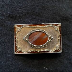 Vintage Western Gold Belt Buckle with Red-Orange Centerstone